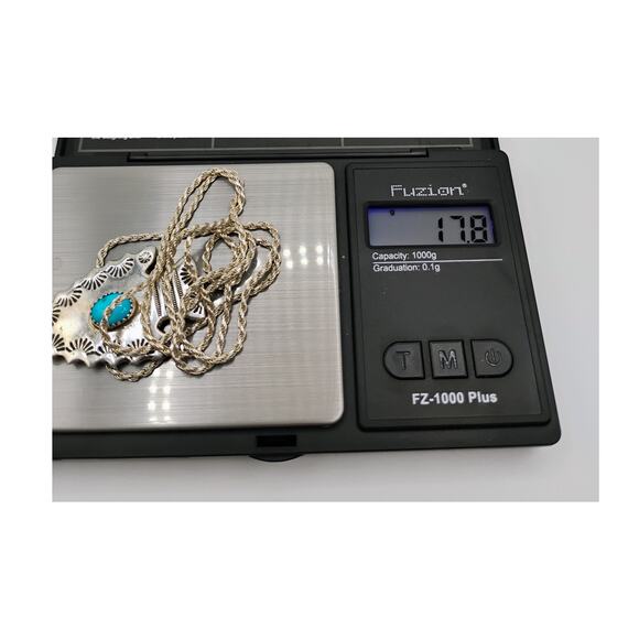 Sand Poured Sterling and Turquoise Arrowhead Necklace - Picture 4 of 5